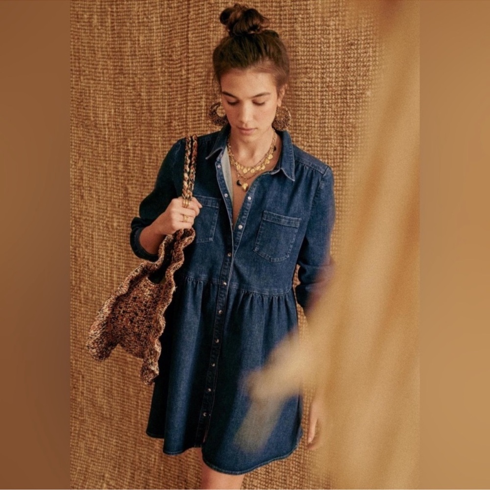 Sezane Dark Blue Long Sleeve Dress